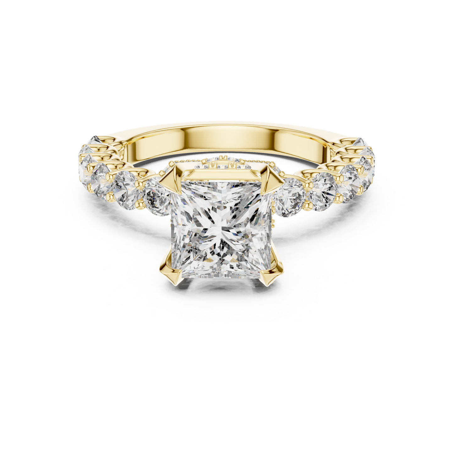 Princess Cut Diamond Engagement Ring in 14K Rose Gold with Round Diamond Accent Band
