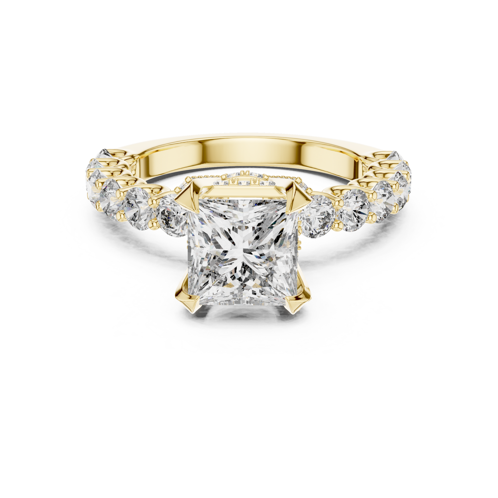 Princess Cut Diamond Engagement Ring in 14K Rose Gold with Round Diamond Accent Band