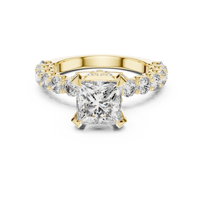 Princess Cut Diamond Engagement Ring in 14K Rose Gold with Round Diamond Accent Band