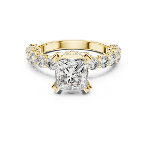 Princess Cut Diamond Engagement Ring in 14K Rose Gold with Round Diamond Accent Band