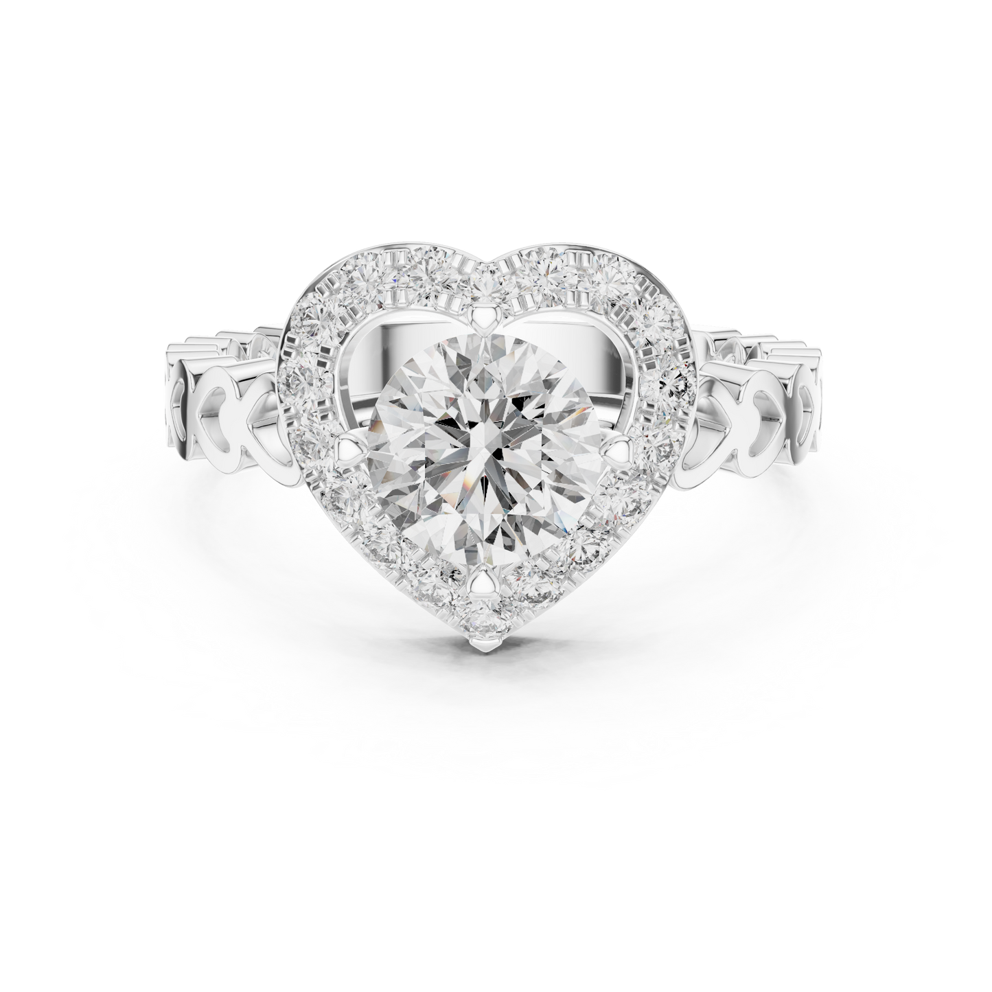 silver heart halo diamond ring elegant women jewelry
