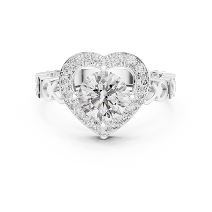 silver heart halo diamond ring elegant women jewelry