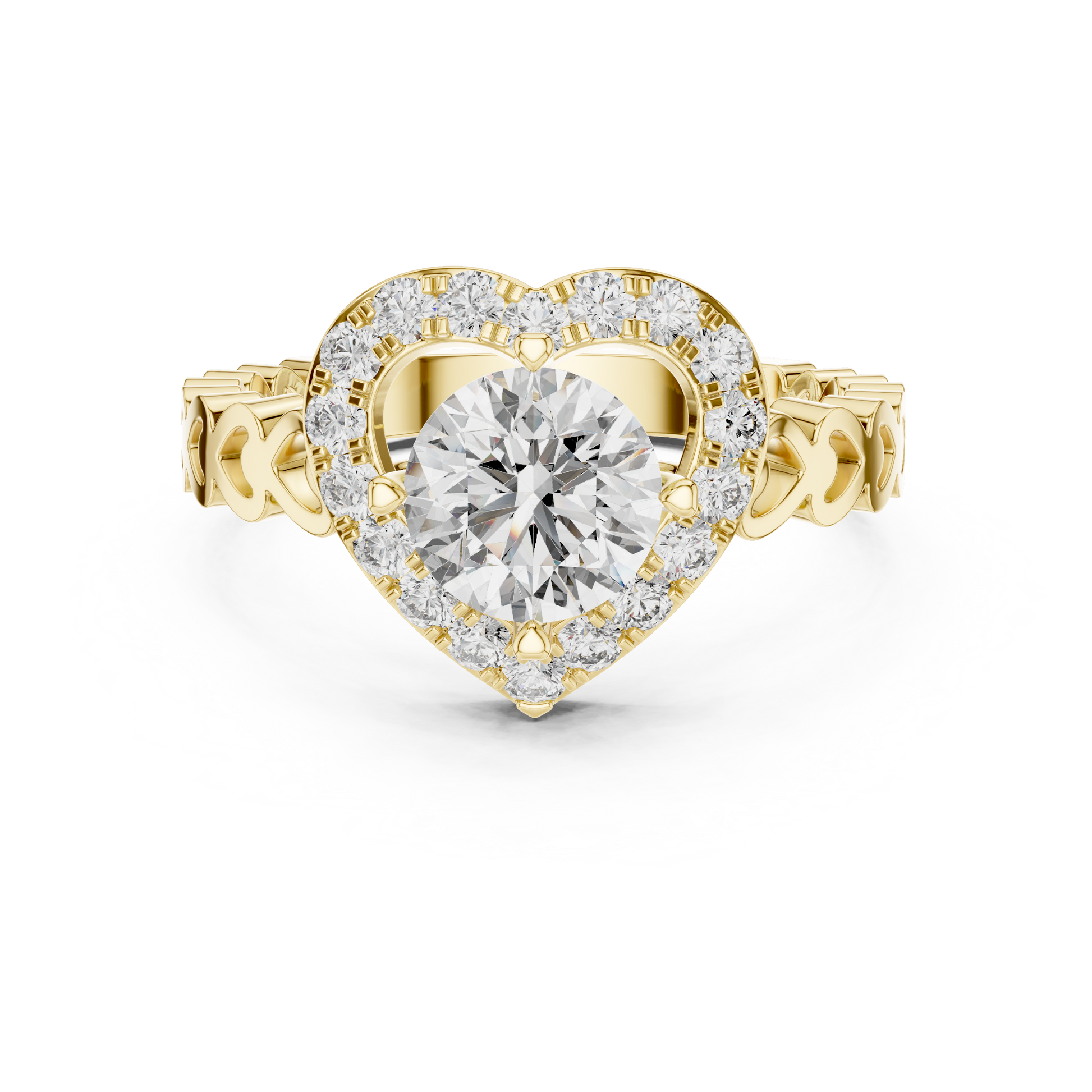 gold heart halo diamond engagement ring for women