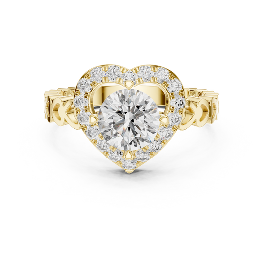 gold heart halo diamond engagement ring for women