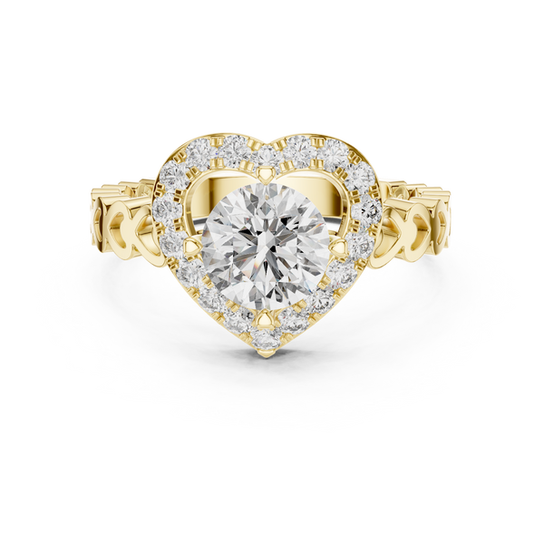 gold heart halo diamond engagement ring for women