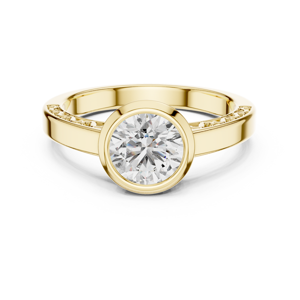 Round Cut Diamond Bezel Set Engagement Ring in Gold 