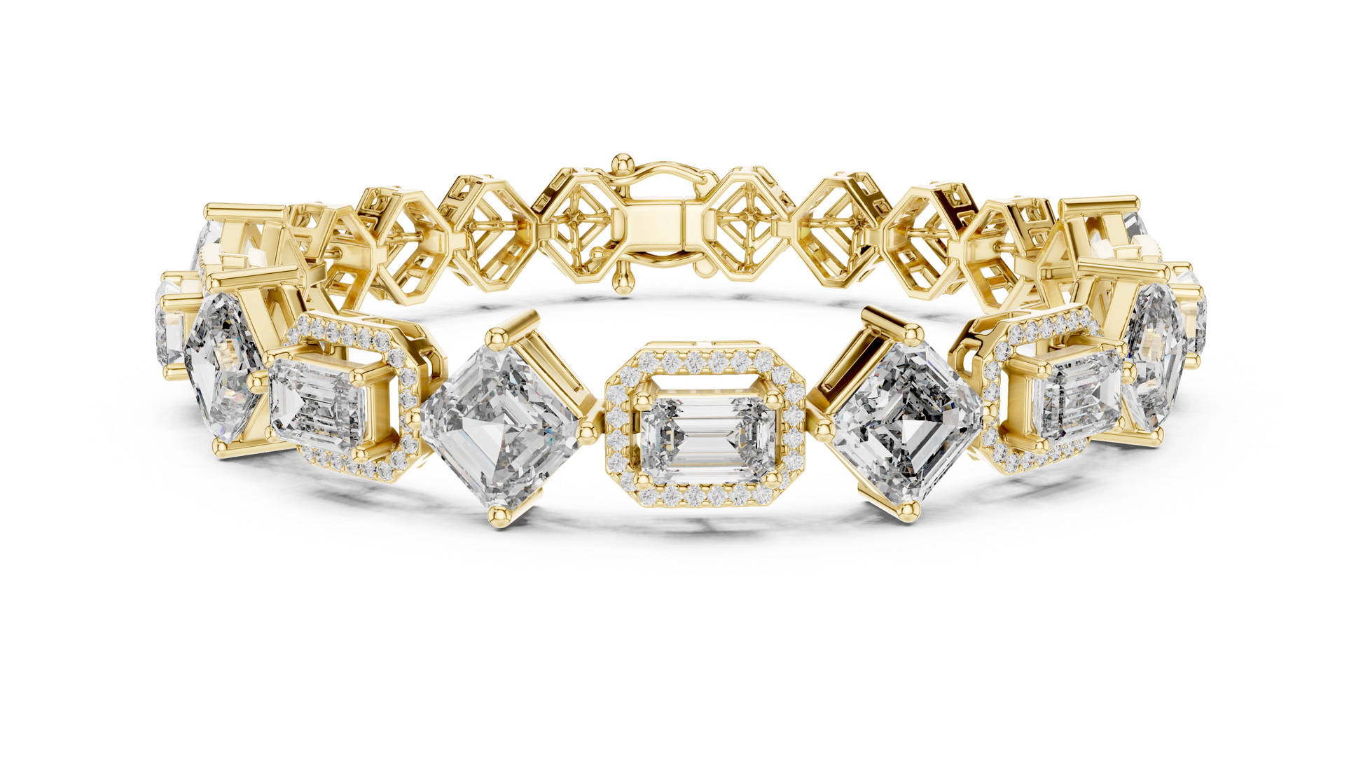 14K Gold Princess Cut Diamond Tennis Bracelet with Secure Clasp