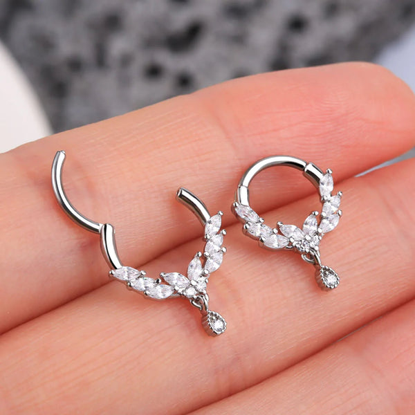 14K Gold Butterfly Dangle Septum Ring,Septum Piercing, Helix Piercing. Cushionblue