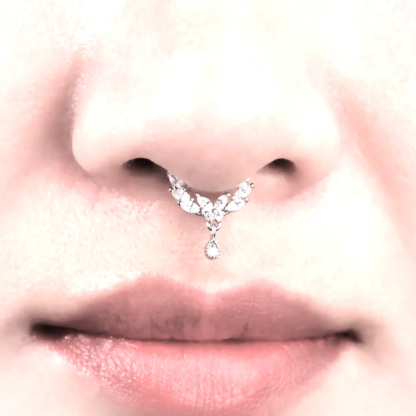 14K Gold Butterfly Dangle Septum Ring,Septum Piercing, Helix Piercing. Cushionblue