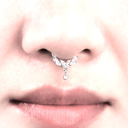 14K Gold Butterfly Dangle Septum Ring,Septum Piercing, Helix Piercing. Cushionblue