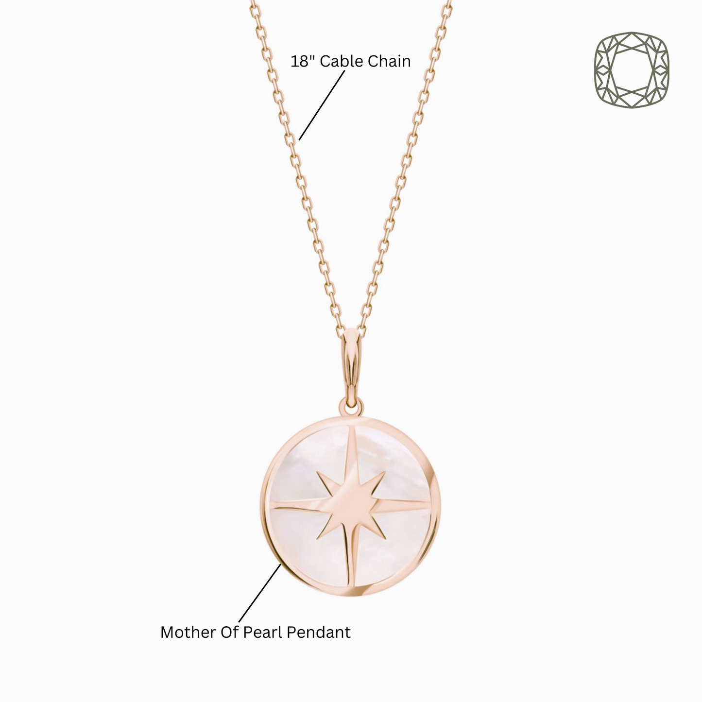 14K Gold Compass Necklace, Mother Of Pearl Compass Necklace, Birthstone Necklace. Cushionblue