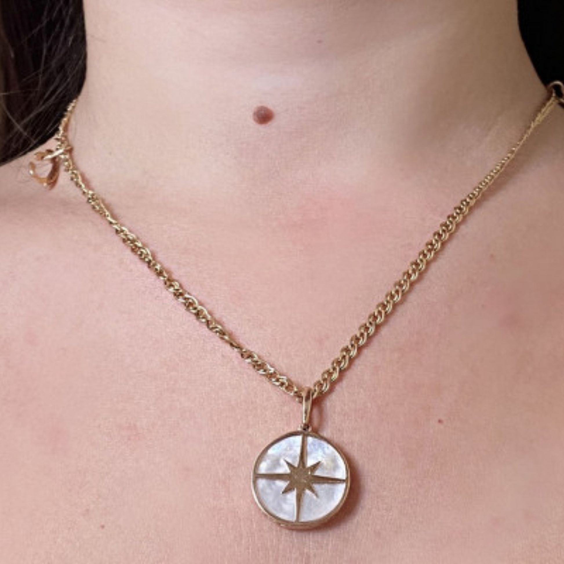 Mother Of Pearl Compass Necklace Cushionblue