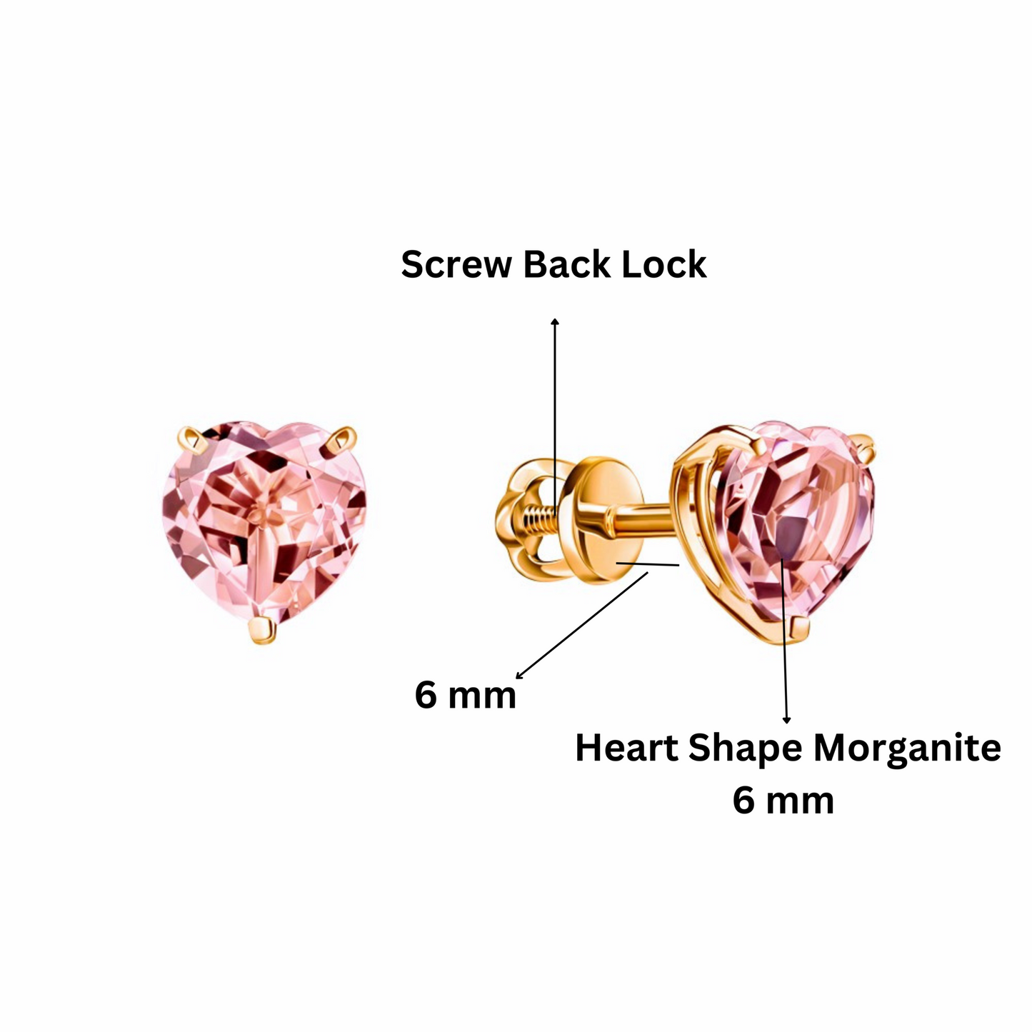 14K Rose Gold 1.50ct Heart shape Morganite Earrings, Pink Gemstone Earrings. Cushionblue