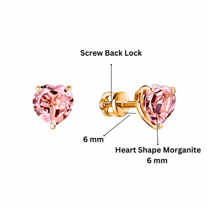 14K Rose Gold 1.50ct Heart shape Morganite Earrings, Pink Gemstone Earrings. Cushionblue