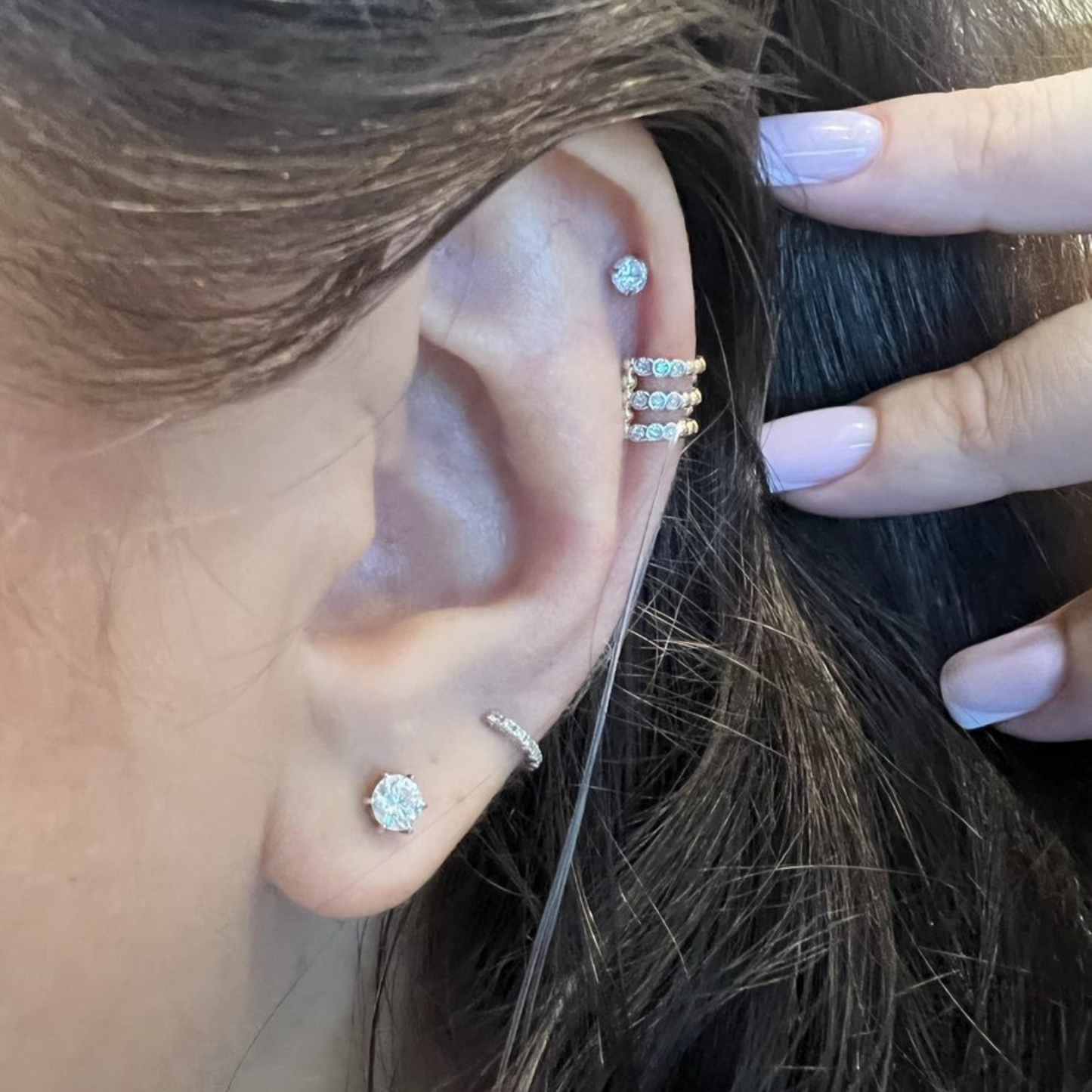 14K Gold Diamond Ear Cuff in Gold Cushionblue