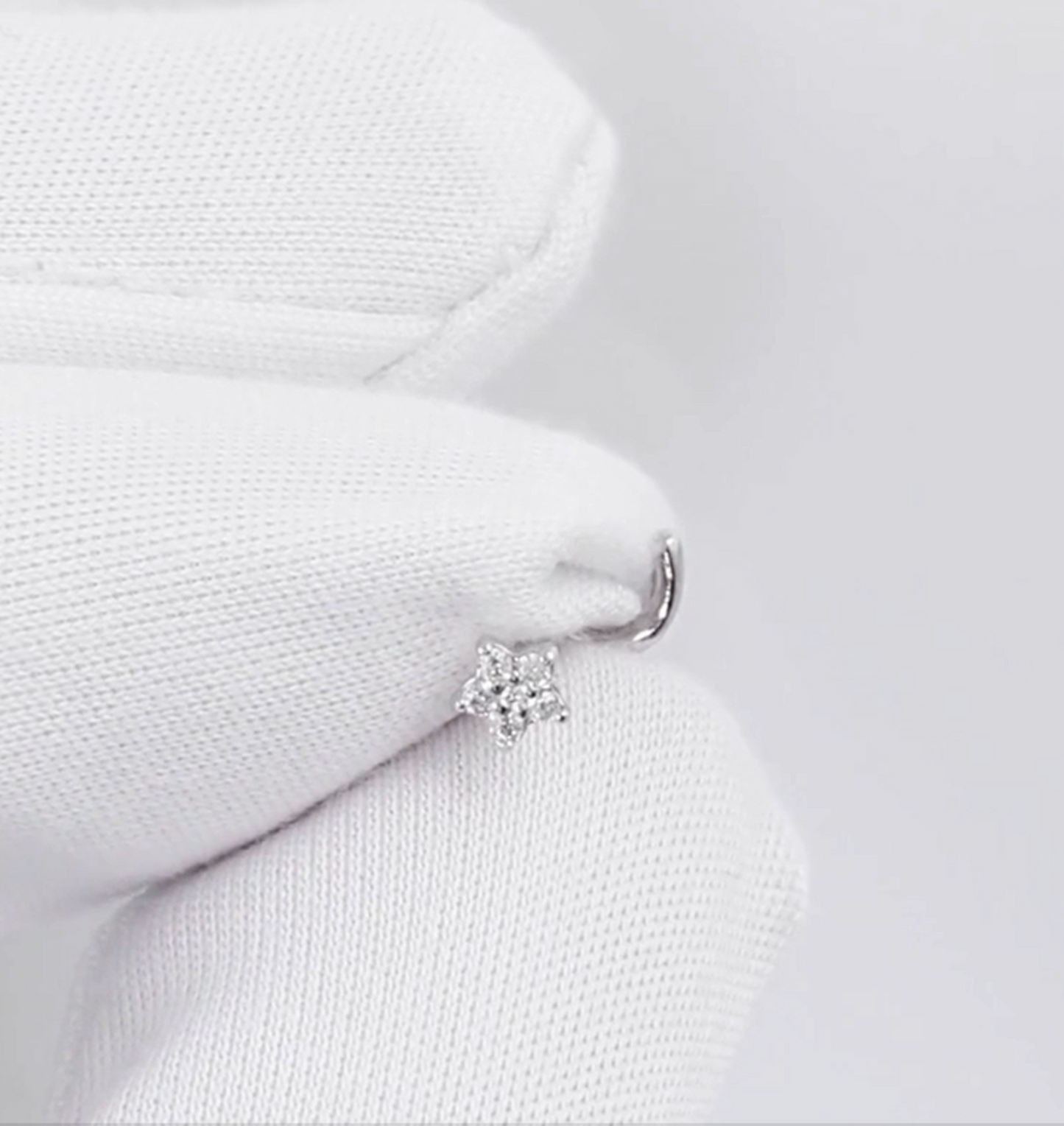 14K Gold Flower Nose Pin, Flower Shaped Diamond Nose Piercing Genuine Diamond Nose Stud. Cushionblue
