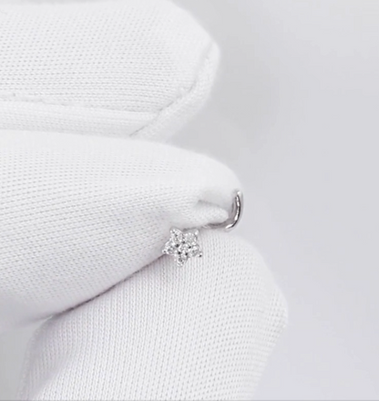 14K Gold Flower Nose Pin, Flower Shaped Diamond Nose Piercing Genuine Diamond Nose Stud. Cushionblue