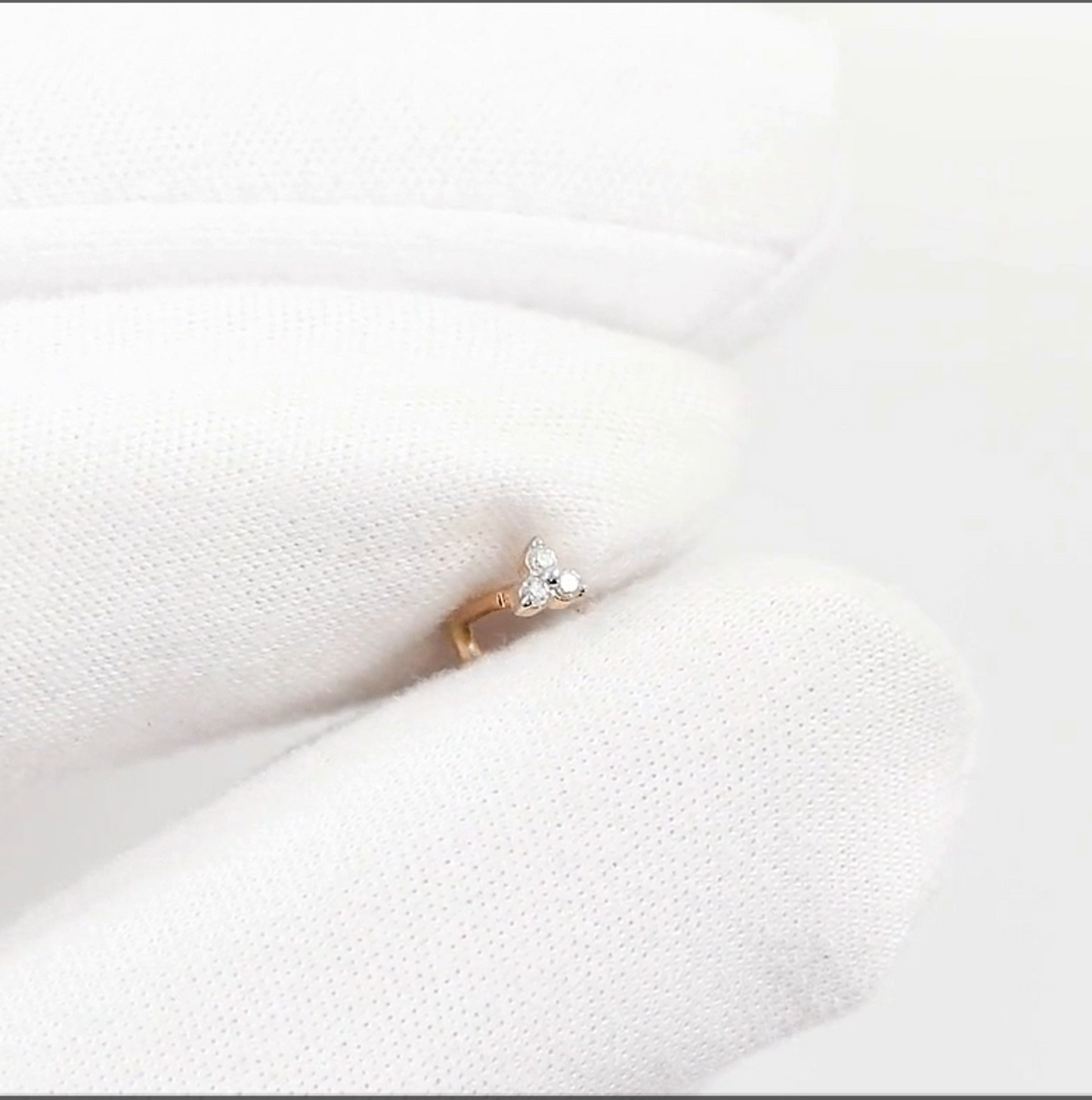 "14K Gold Trinity Diamond Nose Stud |  Genuine Diamond Piercing for Nostril or Tragus |  Genuine Diamond Piercing for Nostril or Tragus | Gifr For Her. Cushionblue