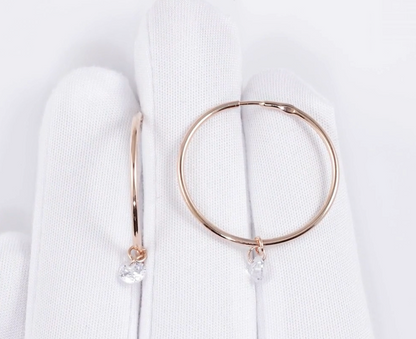 14K Solid Gold Single Diamond Drop Earring Cushionblue