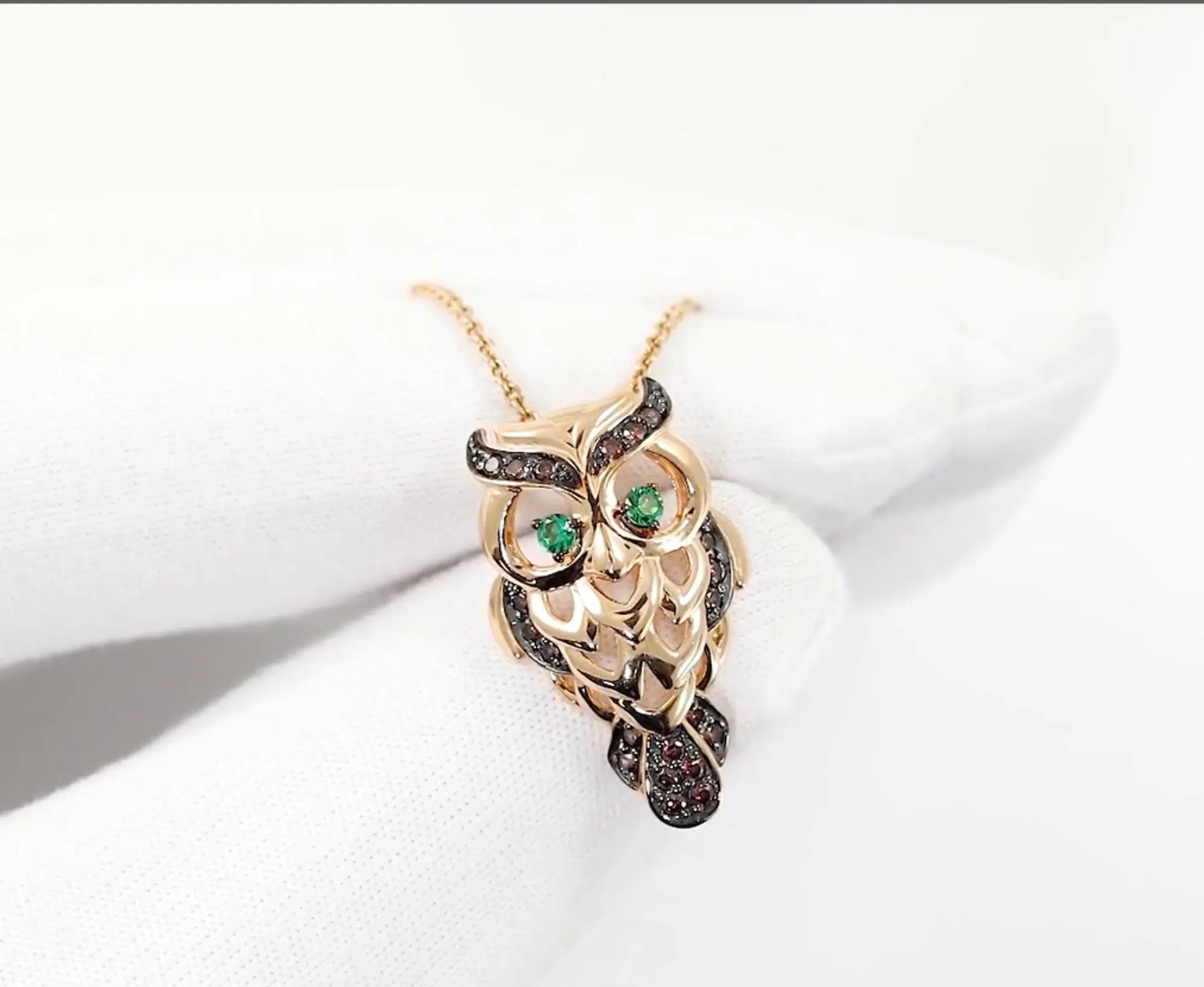 14k Rose Gold Lucky Owl Pendant Cushionblue