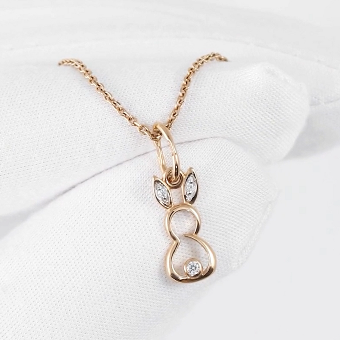 14k Solid Gold Diamond Rabbit Pendant | Bunny Charm Necklace | Handcrafted Animal Jewelry Gift for Her Cushionblue