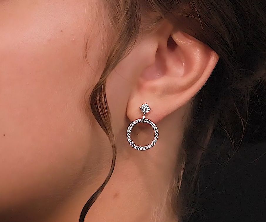 14K White Gold Diamond Cluster Circle Drop Earrings | Geometric Dangle Studs | Open Circle Earrings | Modern Wedding Jewelry | Gift for Women. Cushionblue