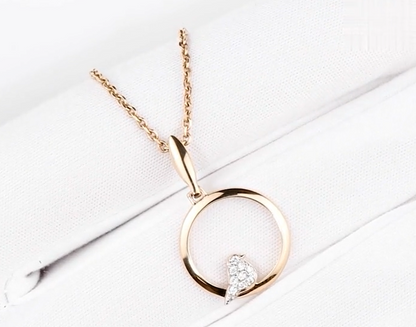 14K Gold Diamond Swallow Necklace | Open Circle Bird Pendant  | Round Gold Pendant Necklace | Bird Jewelry Gift for Friends | Stylish Gold Necklace. Cushionblue