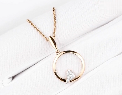 14K Gold Diamond Swallow Necklace | Open Circle Bird Pendant  | Round Gold Pendant Necklace | Bird Jewelry Gift for Friends | Stylish Gold Necklace. Cushionblue