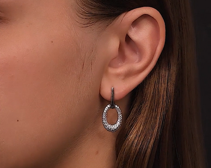 14K White Gold Oval Diamond Stud Earrings | Pave Dangle Ear Charms | Sparkling Snow Drop Earrings  |Unique Wedding Jewelry | Gift for Her. Cushionblue