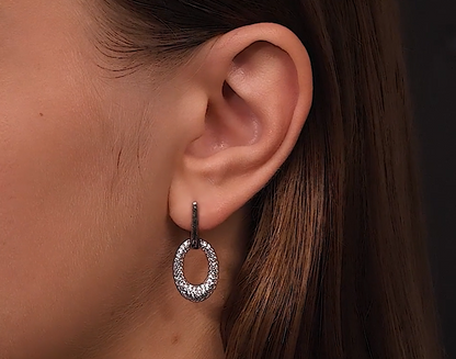 14K White Gold Oval Diamond Stud Earrings | Pave Dangle Ear Charms | Sparkling Snow Drop Earrings  |Unique Wedding Jewelry | Gift for Her. Cushionblue