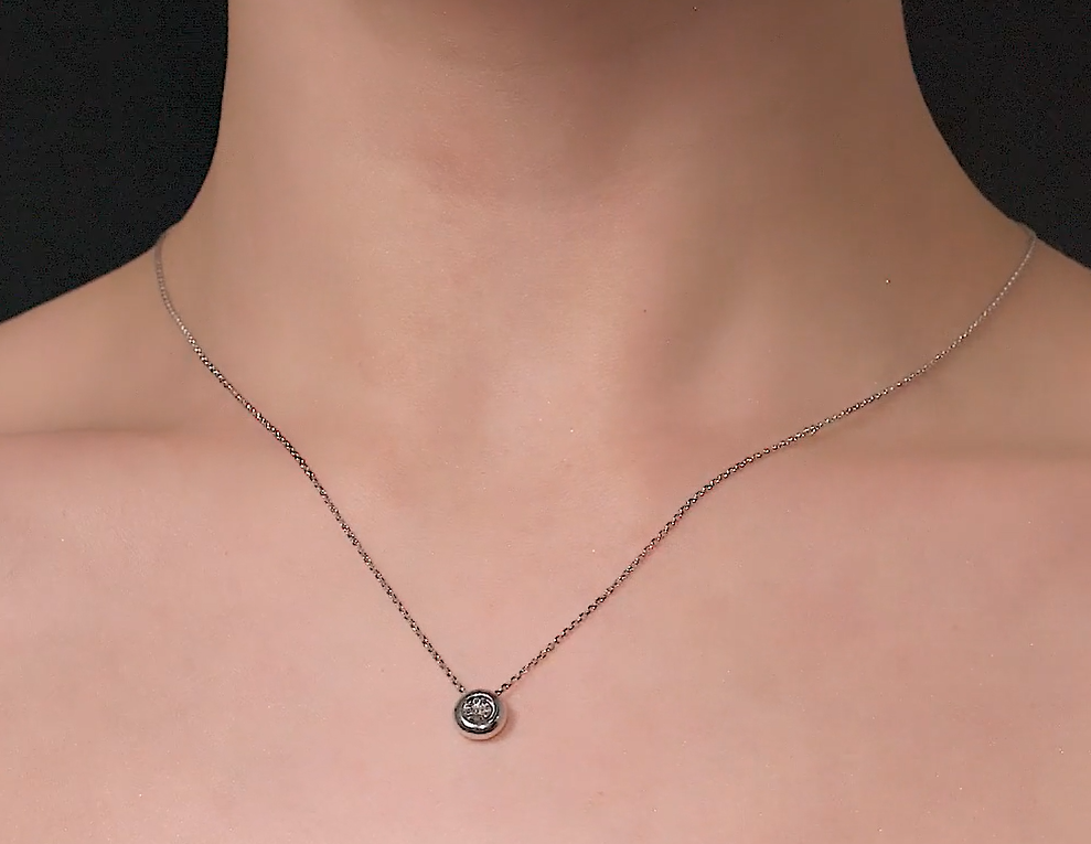 14k Solid Gold Solitaire Diamond Necklace | Bezel Set Round Diamond Pendant | Dainty Birthday or Everyday Gift. Cushionblue