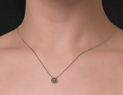 14k Solid Gold Solitaire Diamond Necklace | Bezel Set Round Diamond Pendant | Dainty Birthday or Everyday Gift. Cushionblue