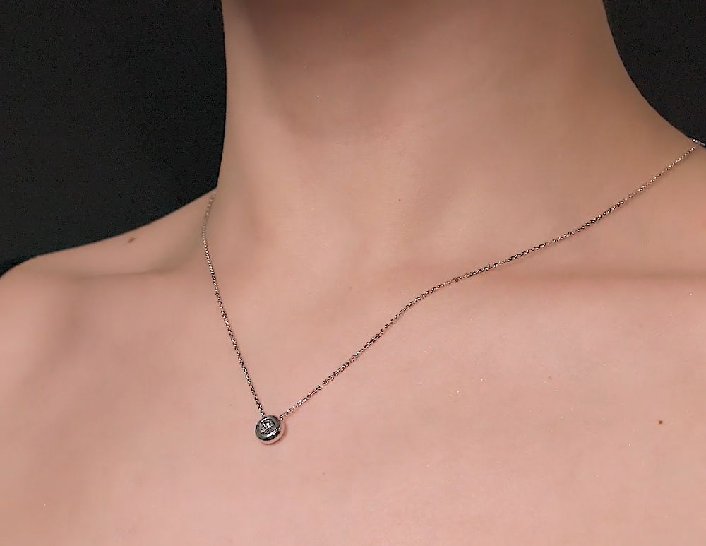 14k Solid Gold Solitaire Diamond Necklace | Bezel Set Round Diamond Pendant | Dainty Birthday or Everyday Gift. Cushionblue