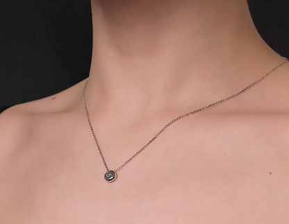 14k Solid Gold Solitaire Diamond Necklace | Bezel Set Round Diamond Pendant | Dainty Birthday or Everyday Gift. Cushionblue