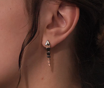 14K Gold Spike Hoop Earrings | Modern Geometric Drop with Plain Snake Dangle | Modern Jewelry for Women | Gift For Her. Cushionblue