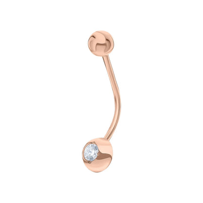 10K Rose Gold Belly Button Ring, Elegant Body Piercing Jewelry, Sparkling Navel Barbell, Unique Gift for Women + Free 925 Silver Nose Pin Cushionblue