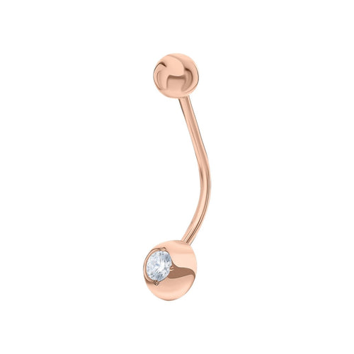 10K Rose Gold Belly Button Ring, Elegant Body Piercing Jewelry, Sparkling Navel Barbell, Unique Gift for Women + Free 925 Silver Nose Pin Cushionblue