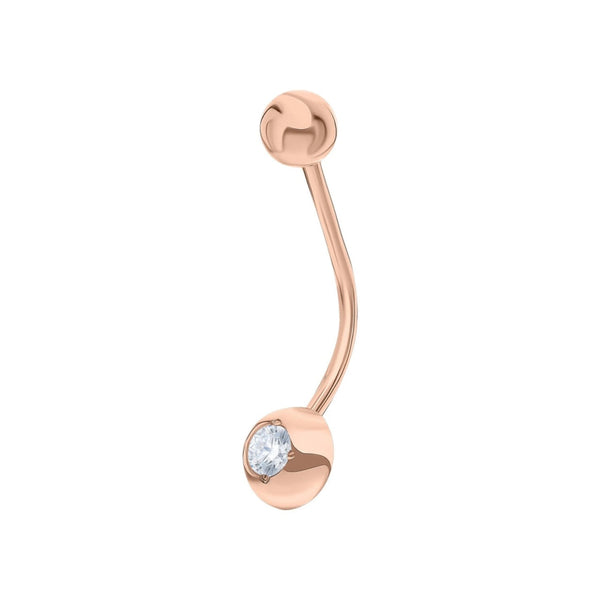 10K Rose Gold Belly Button Ring, Elegant Body Piercing Jewelry, Sparkling Navel Barbell, Unique Gift for Women + Free 925 Silver Nose Pin Cushionblue