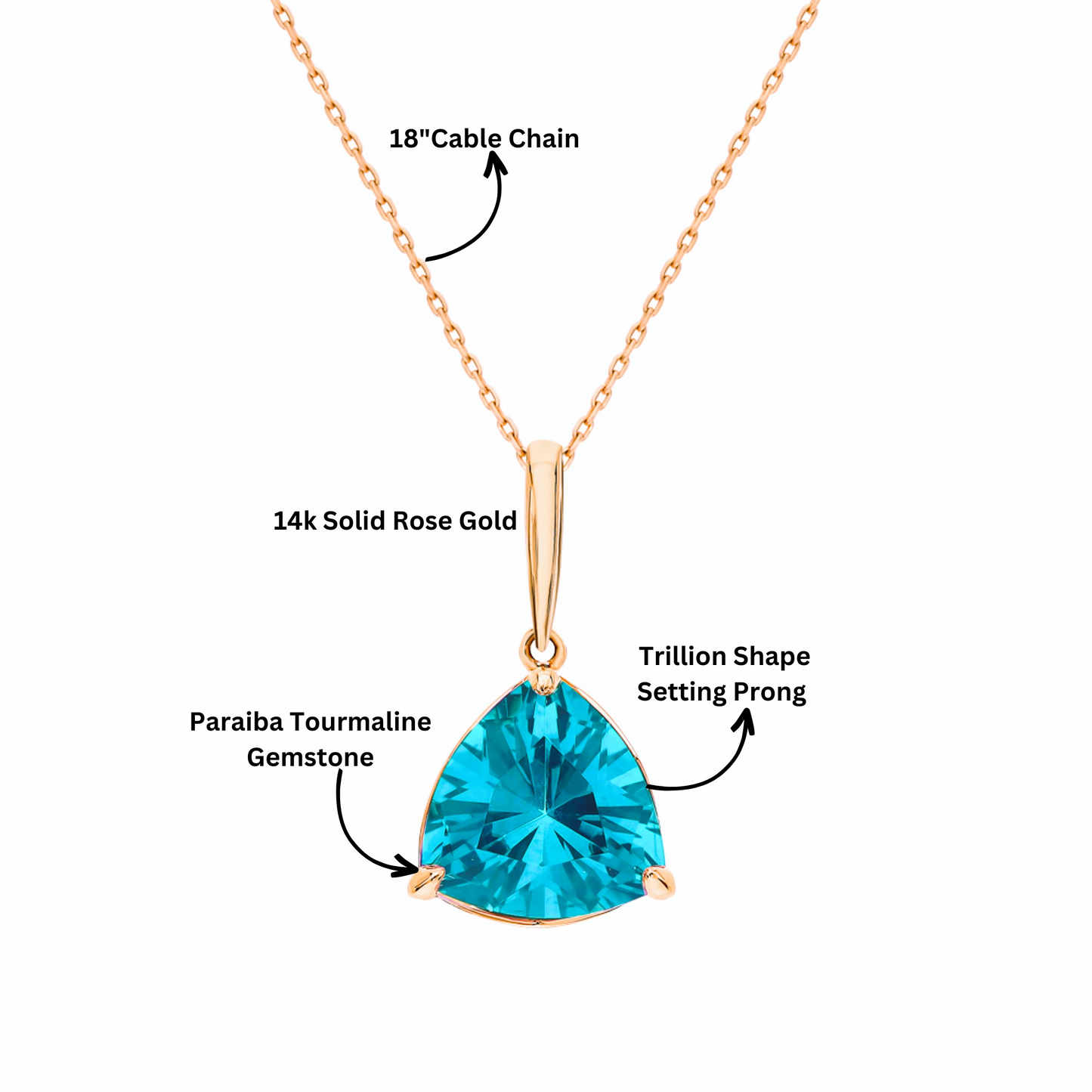 14k Gold Paraiba Blue Triangle Pendant, Tourmaline  Trillion shape Necklace. Cushionblue