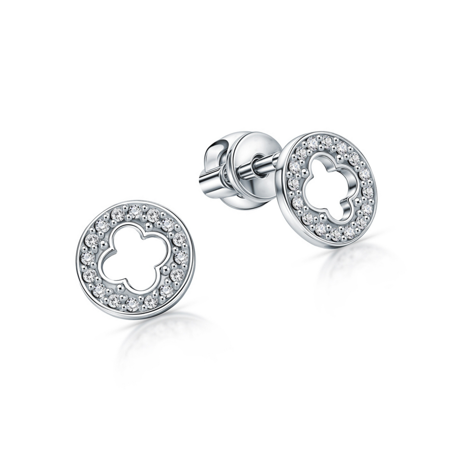 Halo Diamond Circle Clover Stud, 14k Gold Single line Round Earring, Orbit Earrings, Unisex  Stud Earring. Gifts  For Her. Cushionblue