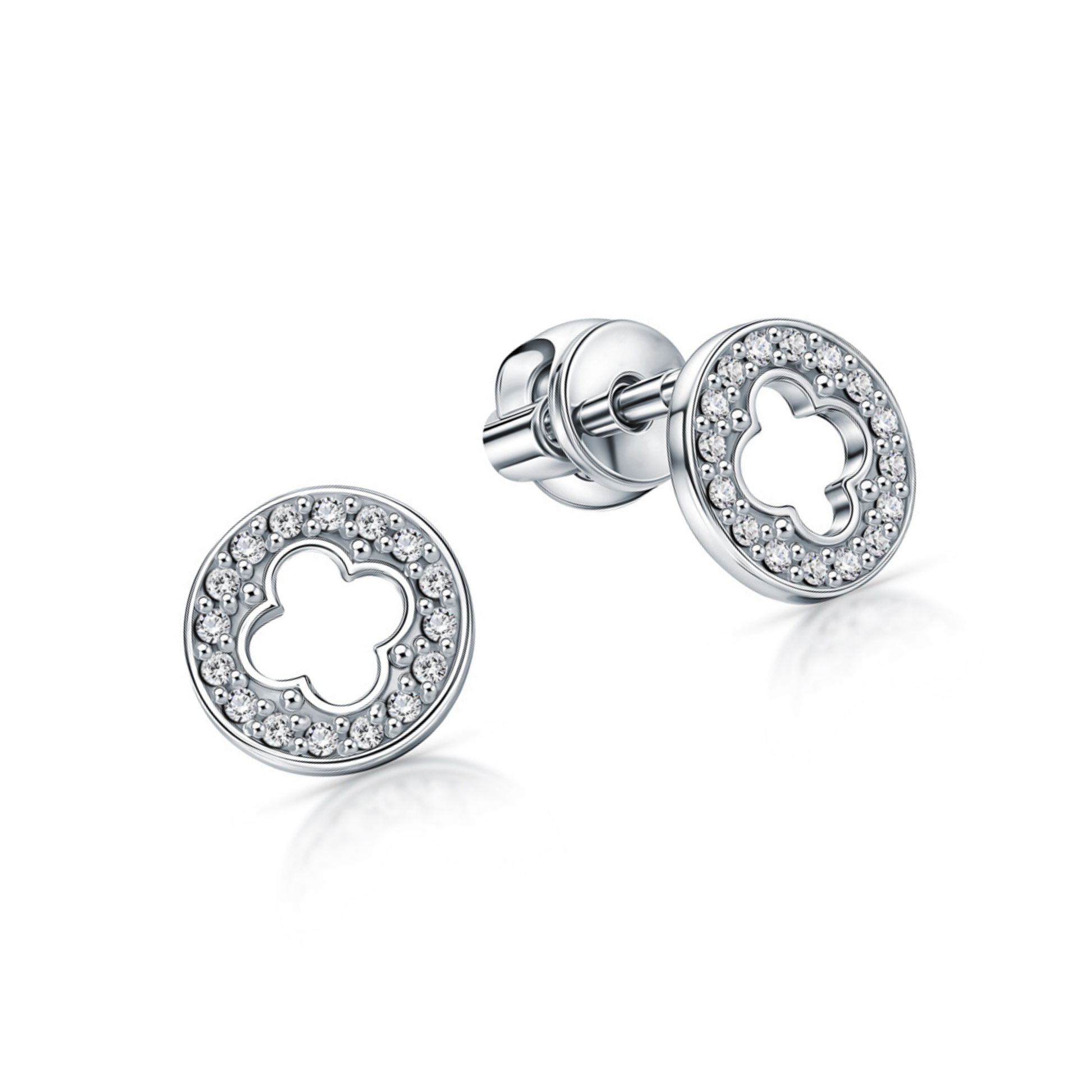 Halo Diamond Circle Clover Stud, 14k Gold Single line Round Earring, Orbit Earrings, Unisex  Stud Earring. Gifts  For Her. Cushionblue