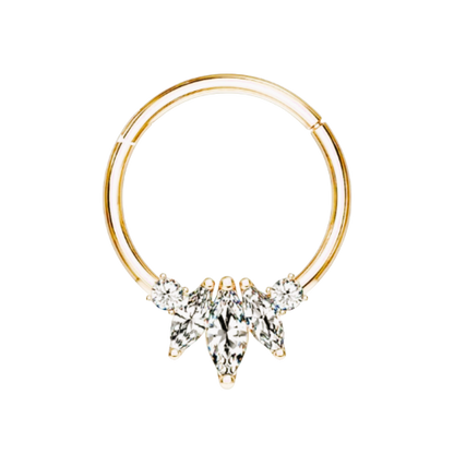 14k Solid Gold 0.09ct Marquise/ 0.04ct Round Diamond Cluster Clicker Huggie Hoop. Cushionblue