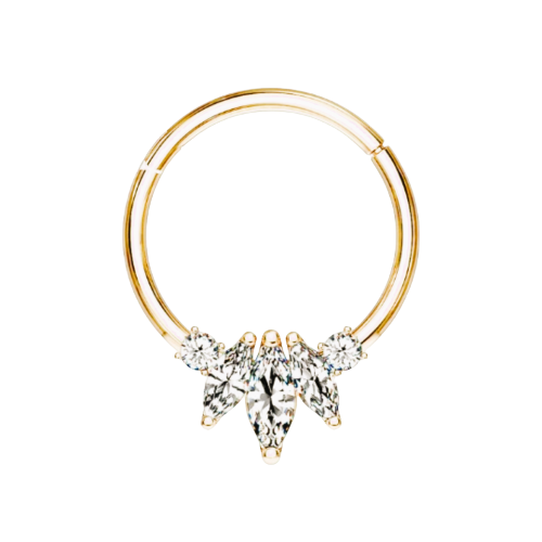 14k Solid Gold 0.09ct Marquise/ 0.04ct Round Diamond Cluster Clicker Huggie Hoop. Cushionblue