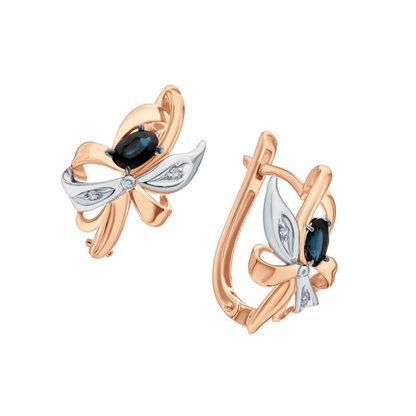 14K Rose Gold Diamond Floral Hoop | Blue Sapphire Bridal Earrings | Sapphire Flower Latch Back Earrings | Gift For Her. Cushionblue