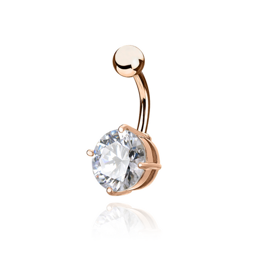 14k Solid Gold Round Diamond (1.28ct) Belly Piercing, Curved Barbells. Cushionblue