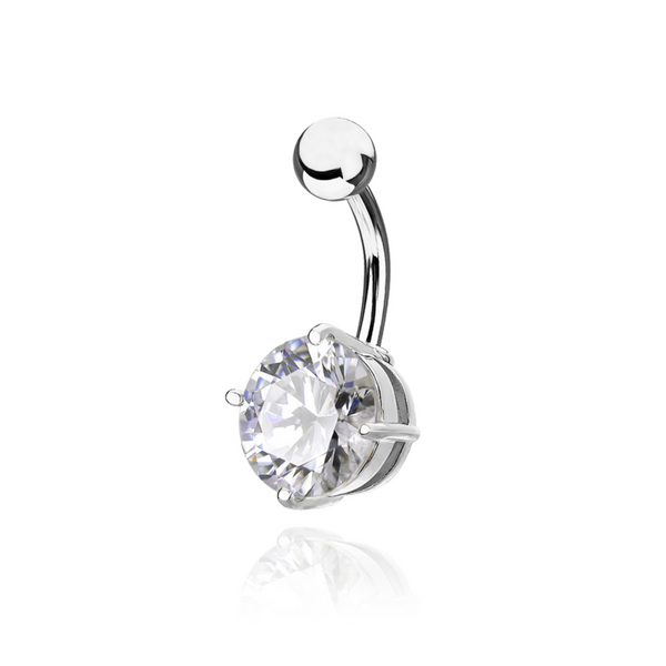 14k Solid Gold Round Diamond (1.28ct) Belly Piercing, Curved Barbells. Cushionblue