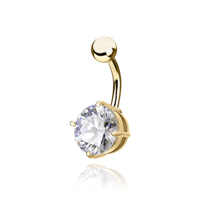 14k Solid Gold Round Diamond Belly Piercing Cushionblue