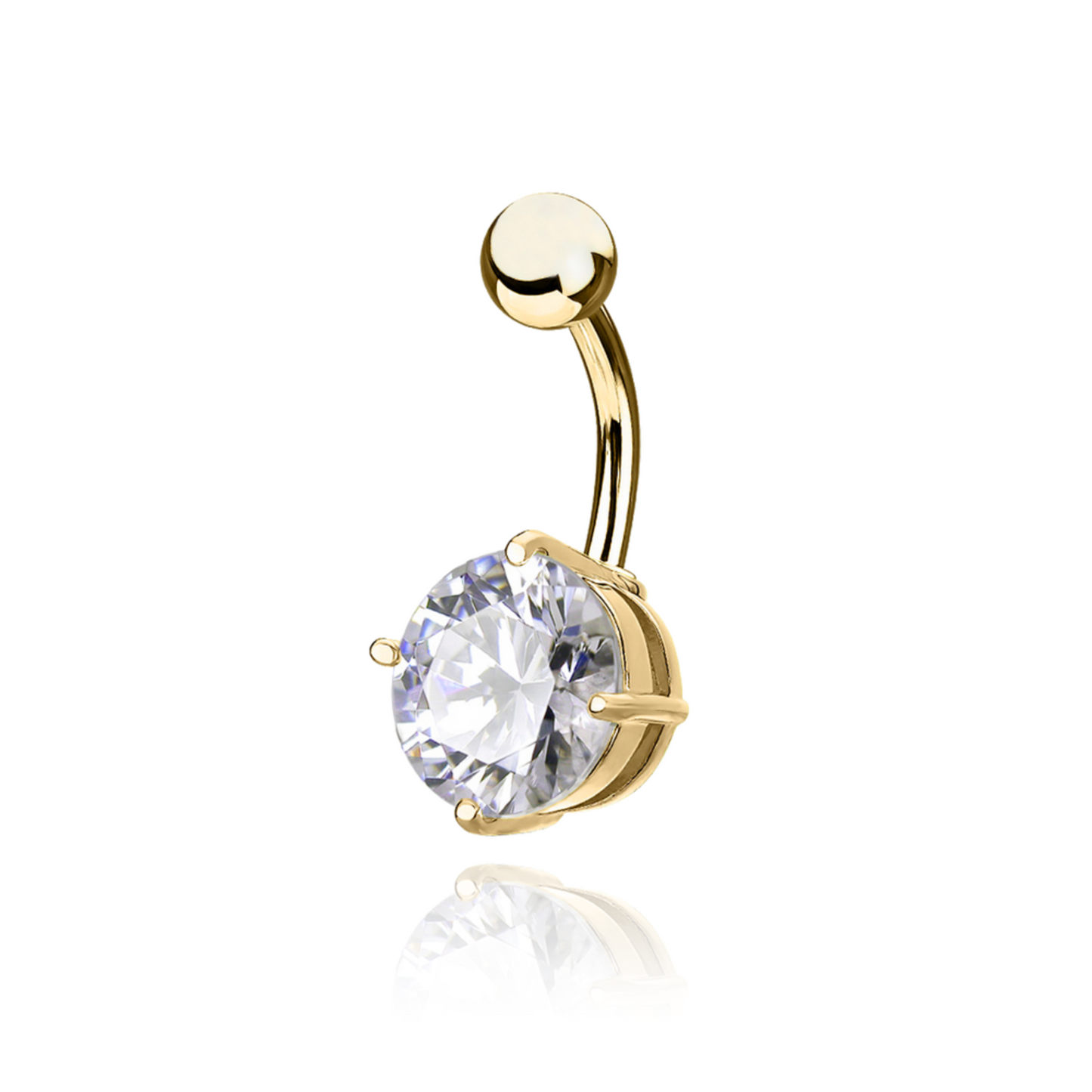 14k Solid Gold Round Diamond (1.28ct) Belly Piercing, Curved Barbells. Cushionblue