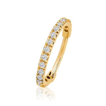 14K Gold Shine Hoop,Septum Conch Ring, Ear Clicker, Diamond (0.16ct). Cushionblue