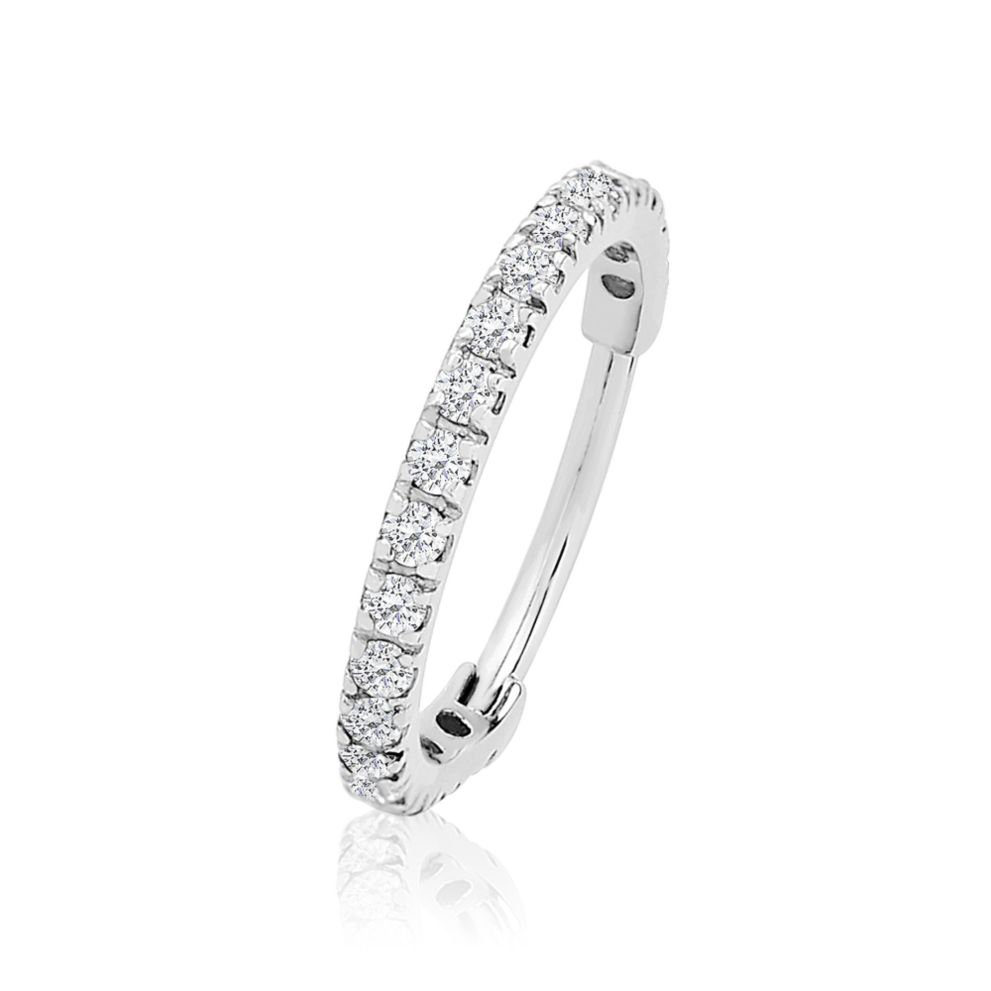 14K Gold Shine Hoop,Septum Conch Ring, Ear Clicker, Diamond (0.16ct). Cushionblue